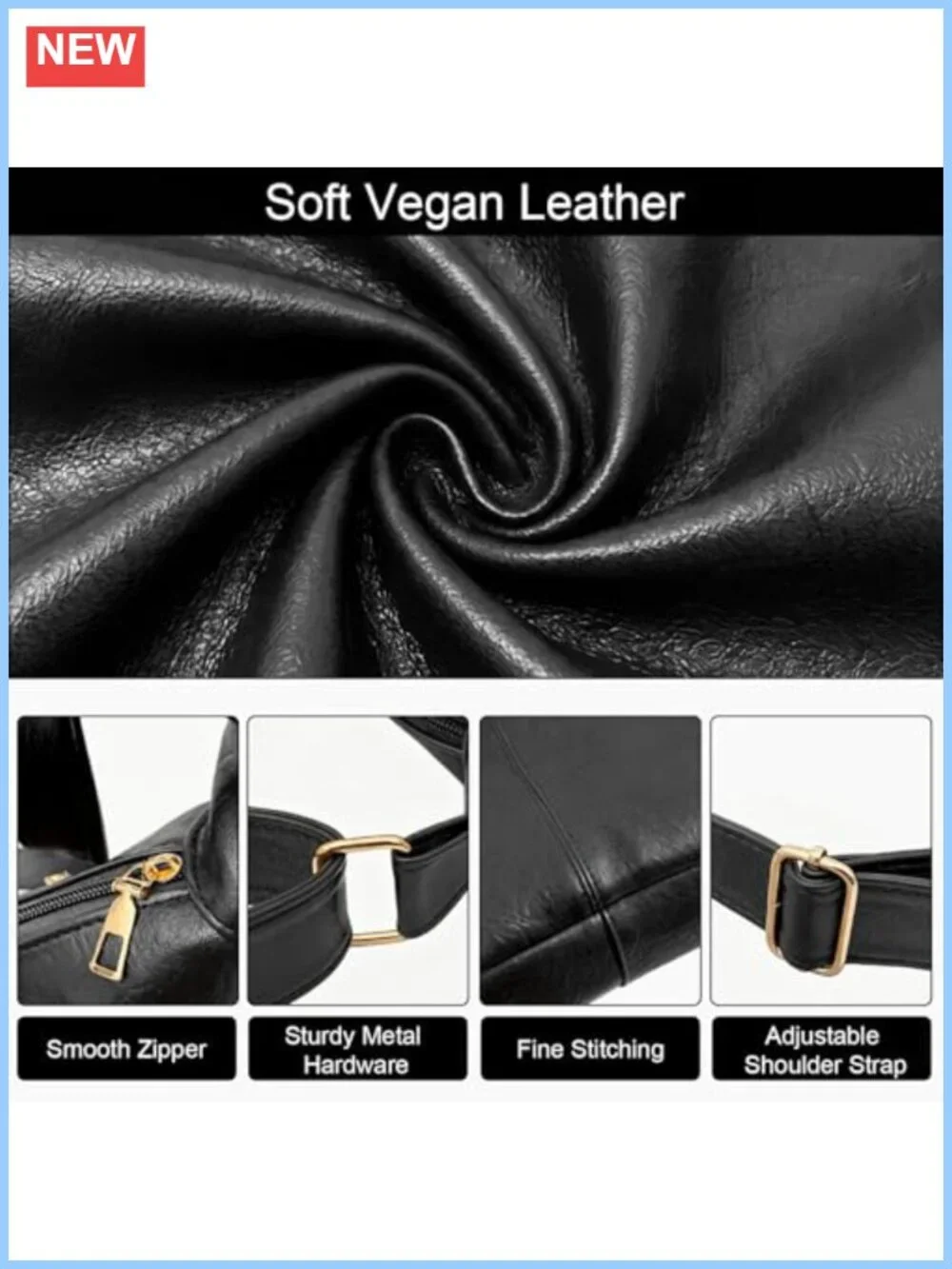 Vegan Leather Slouchy Hobo Shoulder Bag Crossbody Handbag Tote Purse Travel